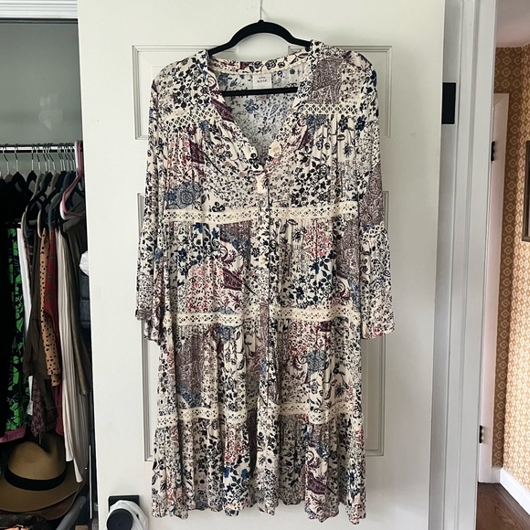 Knox Rose Tiered Crochet Mini Shirt Dress Bell Sleeves Floral Size: Medium - Picture 1 of 4